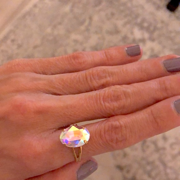 Aurora Borealis + Gold Oval Crystal Ring - Picture 14 of 16